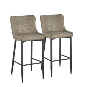 HomeRoots Set of Two 26" Gray and Black Faux Leather and Metal Low Back Counter Height Bar Chairs - 1 of 4