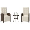 vidaXL 3 Piece Poly Rattan Bistro Set with Adjustable Recliners & Cushions - Brown/Cream White for Garden, Patio, Balcony - 2 of 4