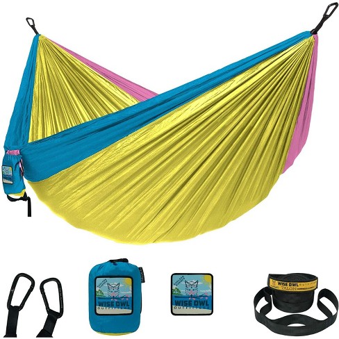 Wise Owl Outfitters Indoor Outdoor Camping Hammock with Tree Straps for Travel Hiking Backpacking Double Yellow Blue