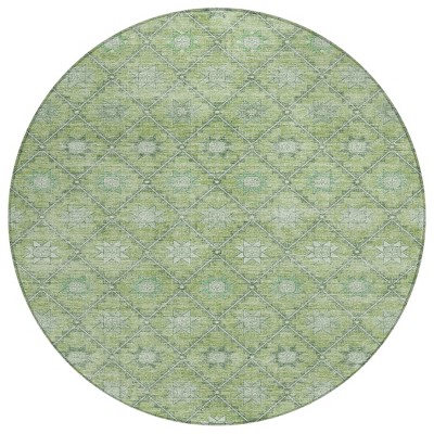 HomeRoots 8' Green And Gray Round Floral Washable Indoor Outdoor Area Rug