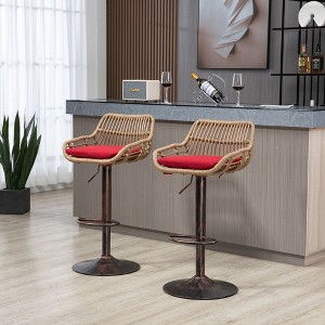 Okak Modern Swivel Counter Height Bar Stools Set of 2, Adjustable Rattan Barstools with Cushion&Footrest, Counter Stools for Kitchen - 1 of 4