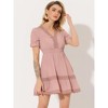 INSPIRE CHIC Women's V Neck Smocked Elastic Waist Short Sleeve Boho Crochet Trim Mini Dress - 2 of 4