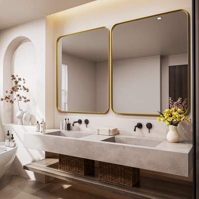 Tempered Glass Rounded Rectangle Framed Wall-Mounted Bathroom Vanity Mirror
