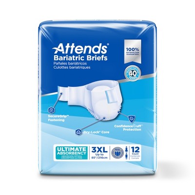 Attends Bariatric Incontinence Disposable Briefs, Multiple Sizes, SecureGrip Tab Closure, Ultimate Absorbency Core and Leakage Protection