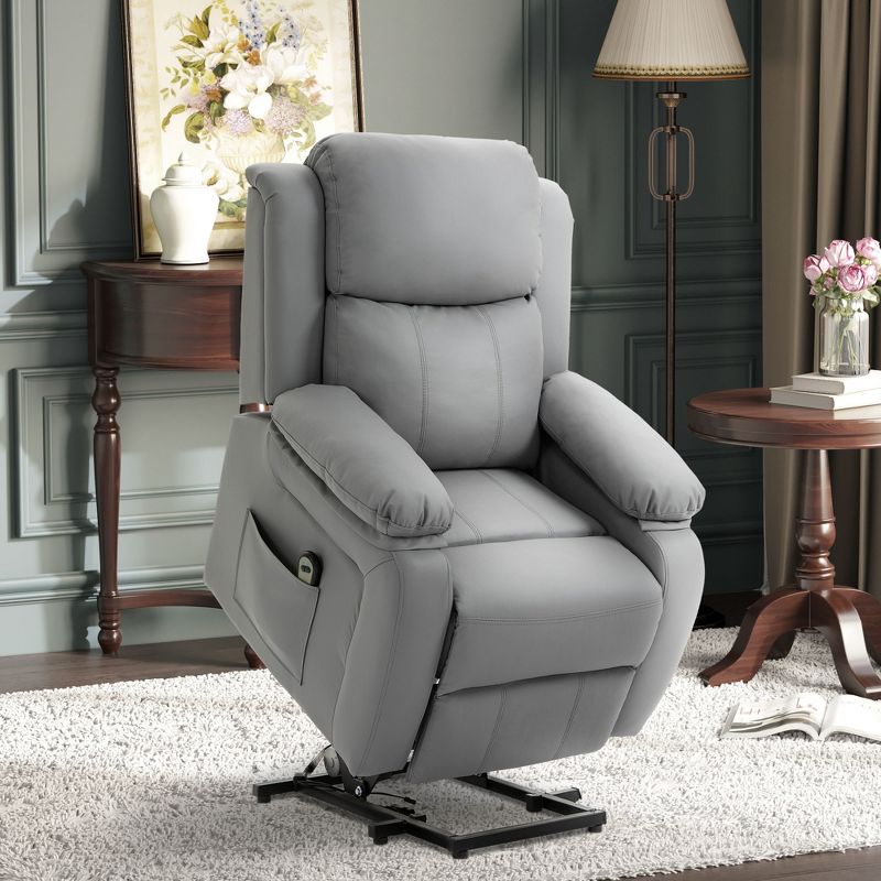HOMCOM Living Room Power Lift Chair, PU Leather Electric Recliner Sofa Chair for Elderly with Remote Control, 3 of 7