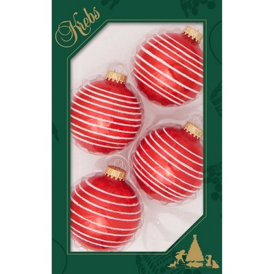 Christmas by Krebs 4ct Red and White Thin Stripes Shiny Christmas Ball Ornaments 2.5" (67mm)