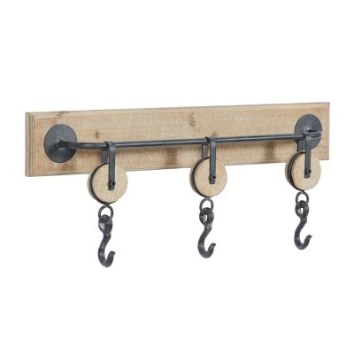 Industrial Wood Wall Hook Brown - Olivia & May