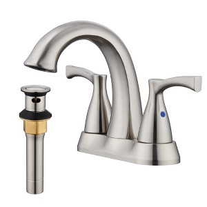 CASAINC 4 in. Centerset Double Handle Bathroom Sink Faucet Lavatory Faucet with Stainless steel Pop-up Drain in Brushed Nickel - 1 of 1