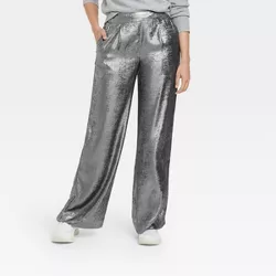 Women's High-Rise Metallic Wide Leg Pants - A New Day™ Silver XXL