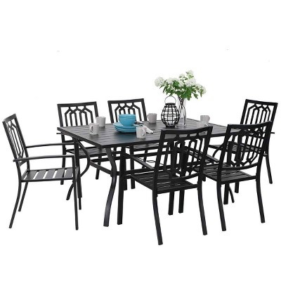 7pc Outdoor Rectangular Table & 6 Chairs with Diamondback Design - Black - Captiva Designs