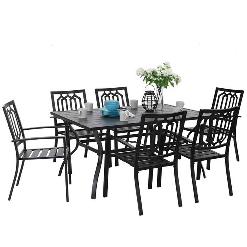 7pc Outdoor Rectangular Table 6 Chairs With Diamondback Design Black Captiva Designs Target