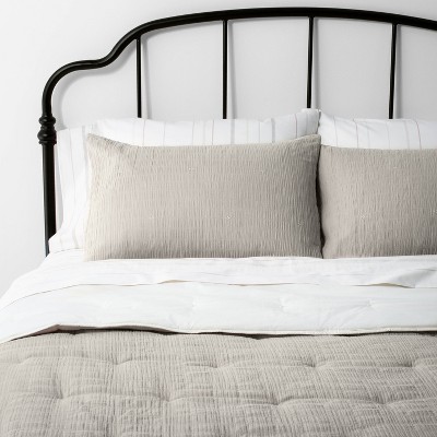 3pc Full/Queen X Stitch Comforter & Sham Set Taupe/Sour Cream - Hearth & Hand™ with Magnolia