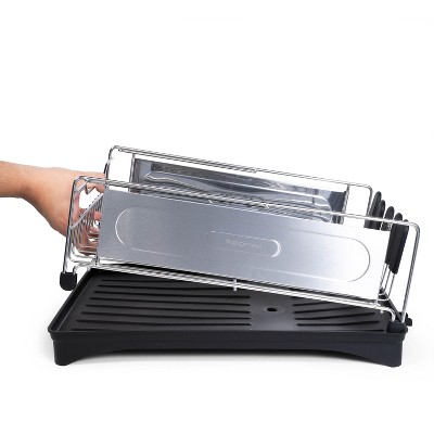 Compact 18.25" Stainless Steel 2-Tier Dish Drying Rack with Utensil Holder