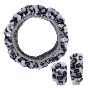 Unique Bargains Elastic Leopard Pattern Car Steering Wheel Cover with Handbrake Cover Gear Shift Cover Set Universal