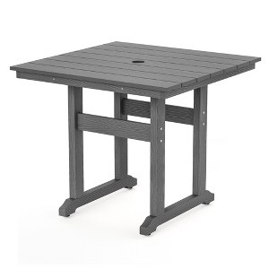 Square Outdoor Dining Tables for 4, HDPS Weather Resistant Patio Dining Table, 35" Outdoor Tables with 1.96" Umbrella Hole - 1 of 4