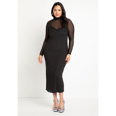 ELOQUII Women's Plus Size Mesh Midi Dress