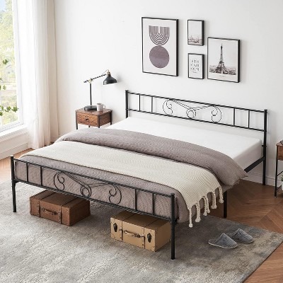 Homhougo Twin Bed Frame Platform with Headboard and Footboard Metal Bed Mattress Foundation with Storage No Box Spring Needed Black
