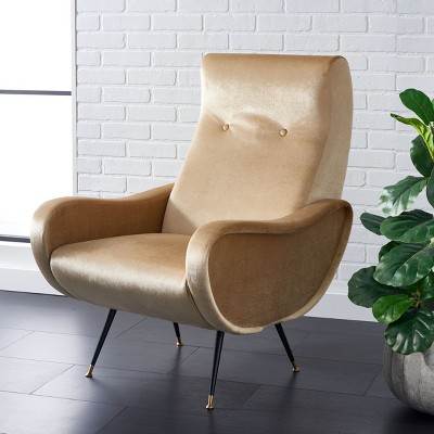 Elicia Transitional Camel Velvet Accent Chair with Gold Cap Legs