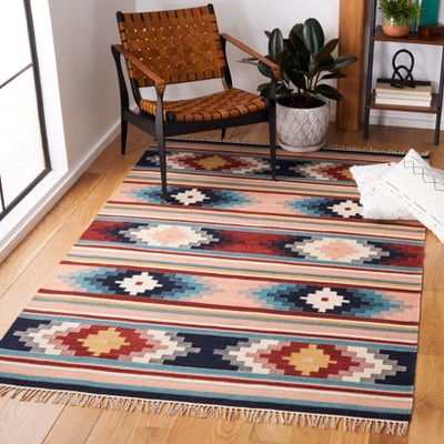 Handmade Blue and Pink Wool Tribal Area Rug, 3' x 5'