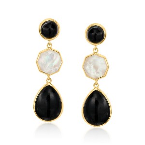 Ross-Simons Onyx and Mother-Of-Pearl Geometric Drop Earrings in 18kt Gold Over Sterling - 1 of 4