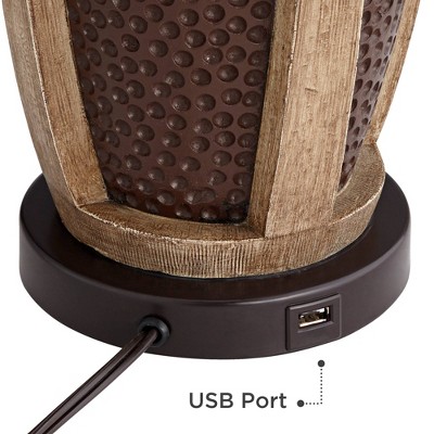 Rustic Bronze and Wood Table Lamps with USB Ports, Set of 2