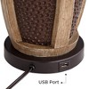 John Timberland Parker Industrial Table Lamps Set of 2 with Round Risers 30" Tall Bronze Wood USB Charging Port Oatmeal Drum Shade for Living Room - 4 of 4