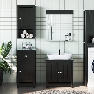 vidaXL Berg 3 Piece Bathroom Furniture Set: Solid Pine Wood - Black, Includes Wall-Mounted Storage Cabinet - 1 of 4
