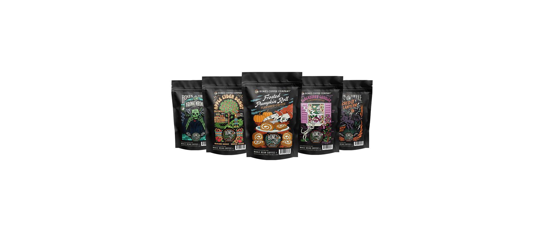Bones Coffee - New Fall Flavor Sample Pack Whole Bean (4 oz Pack of 5)