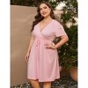 Plus Size Women's Wrap V-Neck Short Sleeve Dress with Drawstring Waist Flowy Midi Summer Dress - 4 of 4
