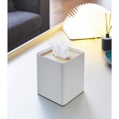 Ash Steel Square Tissue Box Cover with Wooden Lid