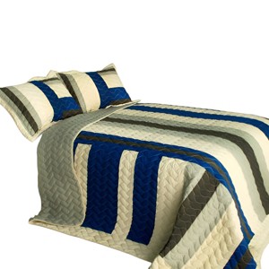 Slickblue Full/Queen, Soft TC Fabric Quilted Bedspread with Shams, Quilt Set, Vermicelli Stitch, Blue/Yellow, 3 Piece - 1 of 4