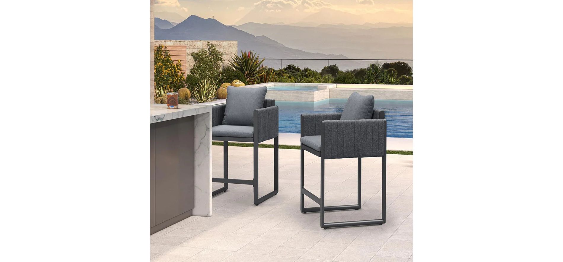 PURPLE LEAF Outdoor Bar Stools Set of 2 Patio Bar Stools Modern Olefin Weaving Counter Stools with Backrest Pillow for Outdoor/Indoor Garden Lawn