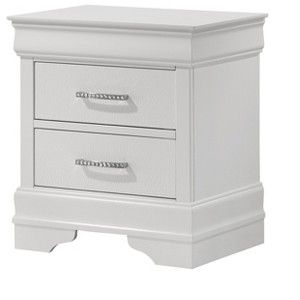 Vynxaria Modern Glam 1pc 2-Drawer Nightstand, White Solid Wood, Crystal-Like Diamond Tufted Texture, Durable Bedroom Furniture - 1 of 4
