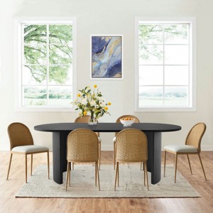 Modern Oval Dining Set for 6 - Upholstered Rattan Back Dining Chairs with 79" Table for Dining Room Kitchen-Tanpinhause - 1 of 4