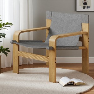 Wide Linen Mid-Century Lounge Chair with Washable Cover - 1 of 4