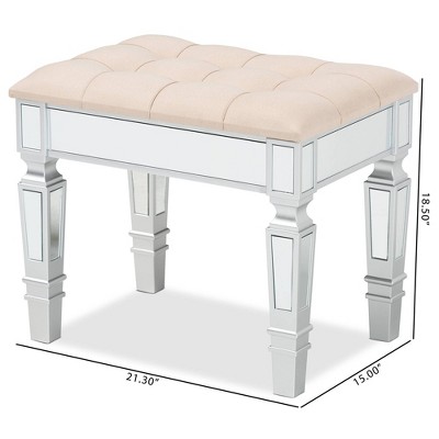 Elegant Beige Fabric Button-Tufted Ottoman with Silver Wood Frame