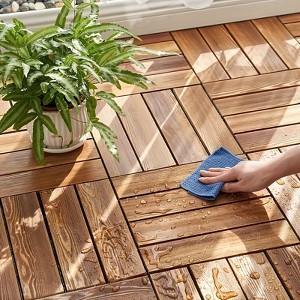 Racxily 11.8"x11.8" Natural Acacia Deck Tiles - Interlocking A+ Grade Acacia Tiles for Garden, Balcony, Indoor/Outdoor Use - 1 of 4
