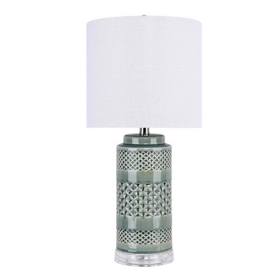Set of 2 Green Ceramic Table Lamps with White Linen Shades