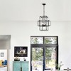 DOMETOUR 4-Light Matte Black Metal Lantern Pendant, Industrial Farmhouse Chandelier for Dining Room/Foyer, Adjustable Height (E12 Bulbs Excluded) - 4 of 4