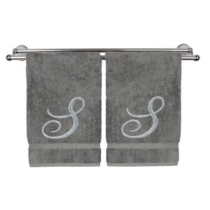 BC BARE COTTON Monogrammed Washcloth Towel, Personalized Gift, 13x13 Inches - Set of 2 - Gray - Silver Script - 1 of 1
