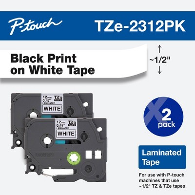 Brother P-touch TZe2312PK Label Tape: Genuine TZe Label Maker Tape Cartridges, 12mm, Black Ink, 2-Pack, 90-Day Warranty