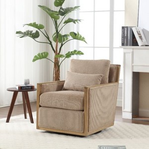 CAVINAS Swivel Barrel Accent Chair With 360 Degree Rotation, High-Density Foam Cushion, Soft Fabric Upholstery - 1 of 4