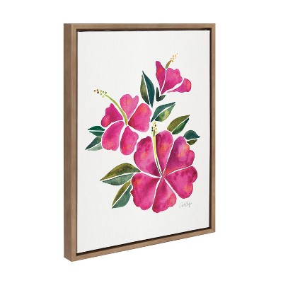 Fuchsia Hibiscus Bloom Canvas Wall Art with Gold Frame, 18x24