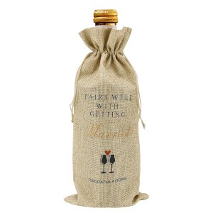 Unique Bargains Wine Glass Pattern Wine Bags with Drawstrings Khaki Black 1 Pc - 1 of 4