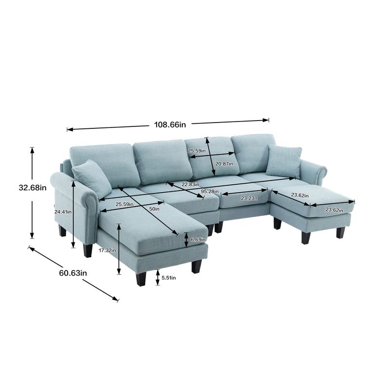 108" U-Shape Convertible Sectional Sofa Couch with Movable Ottoman-ModernLuxe, 3 of 15