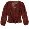 bar III Womens Burnout Peplum Blouse, Red, Small - 2 of 2