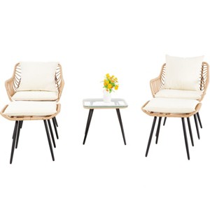 5-Piece Rattan Patio Seating Set,Outdoor Patio Accent Chair Set Of 2,Coffee Table,2 Ottoman,Patio Chair And Ottoman Set -Maison Boucle - 1 of 4