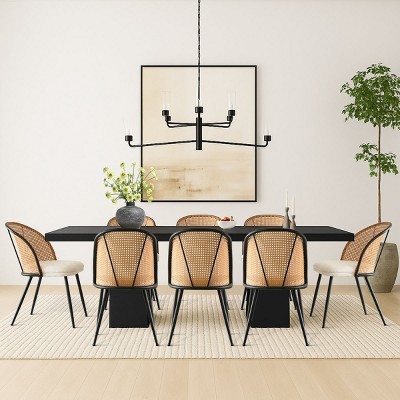 Rattan Dining Chair Set of 4/8,Upholstered Boucle Dining Chair with "V" Back,Kitchen Dining Chair for Dining Room Farmhause -Tanpinhause