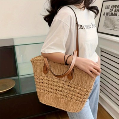 BEAFUP Chic Rattan Woven Straw Shoulder Bag - Large Capacity, Handmade Shopping basket women's Bag  for Women, Perfect for Daily Match