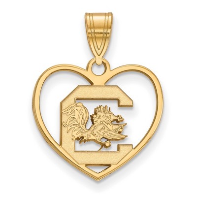 South Carolina State Map Charm - 14K Yellow Gold Pendant, USA Made, Star Textured Background